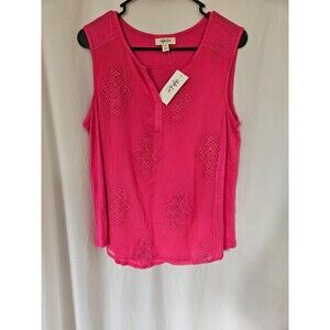 Style & Co Top Womens PL Pink V Neck Sheer Overlay Embroidered Sleeveless NWT